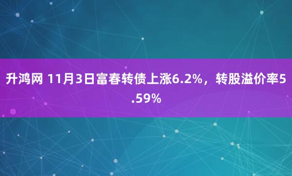 升鸿网 11月3日富春转债上涨6.2%，转股溢价率5.59%